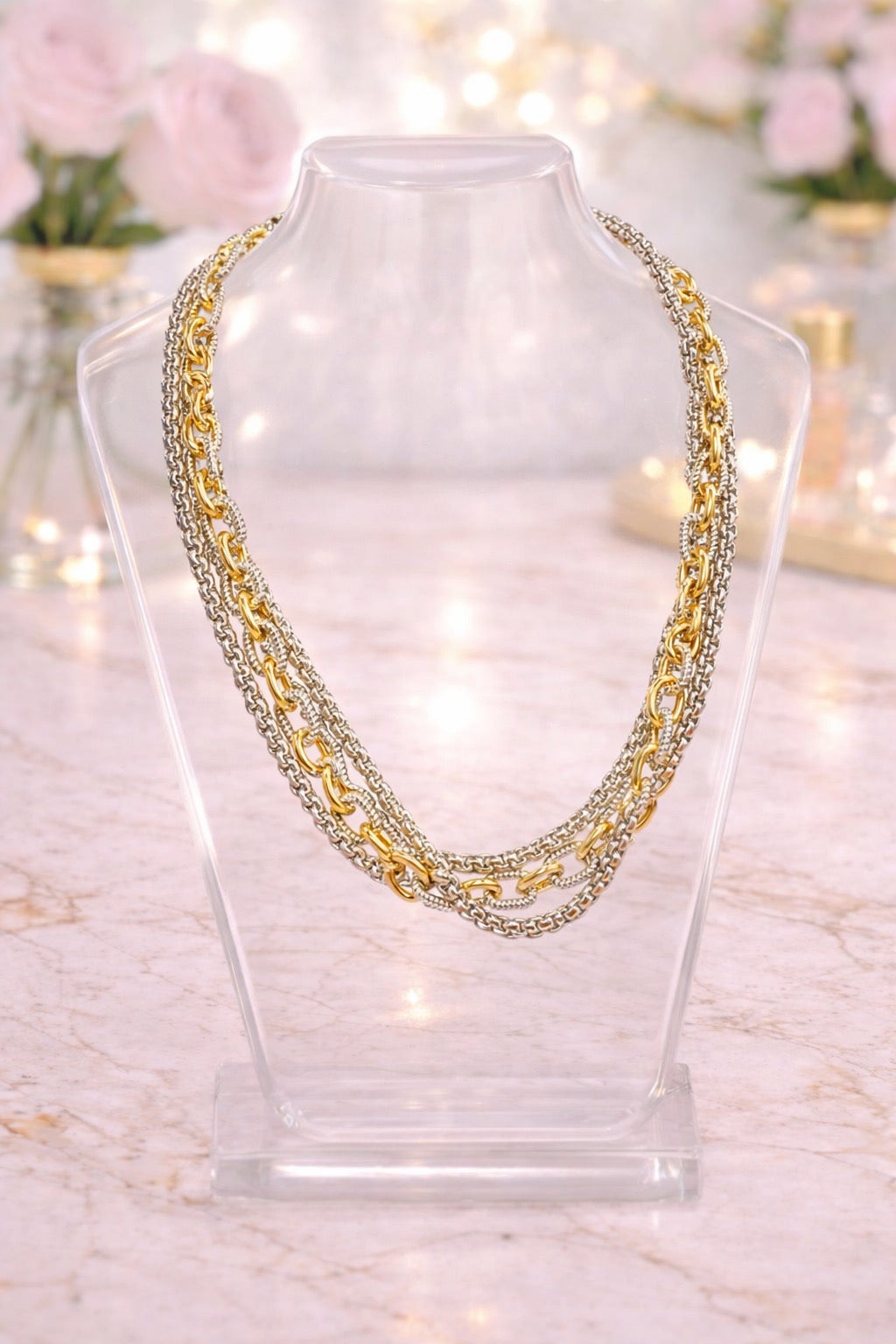 Mixed Metal Triple Strand Necklace