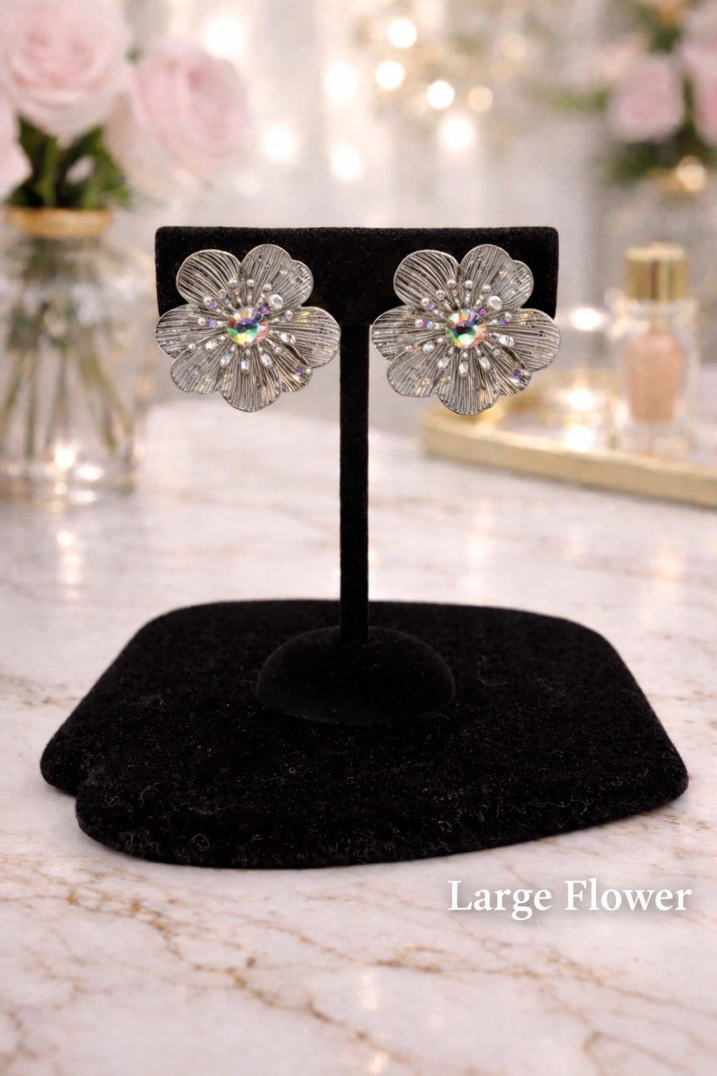 Large Silver Flower Earrings