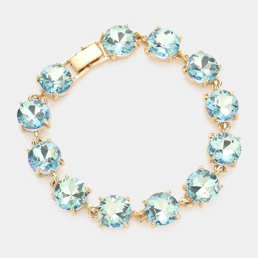 Round Stone Link Evening Bracelet: AB,Aqua