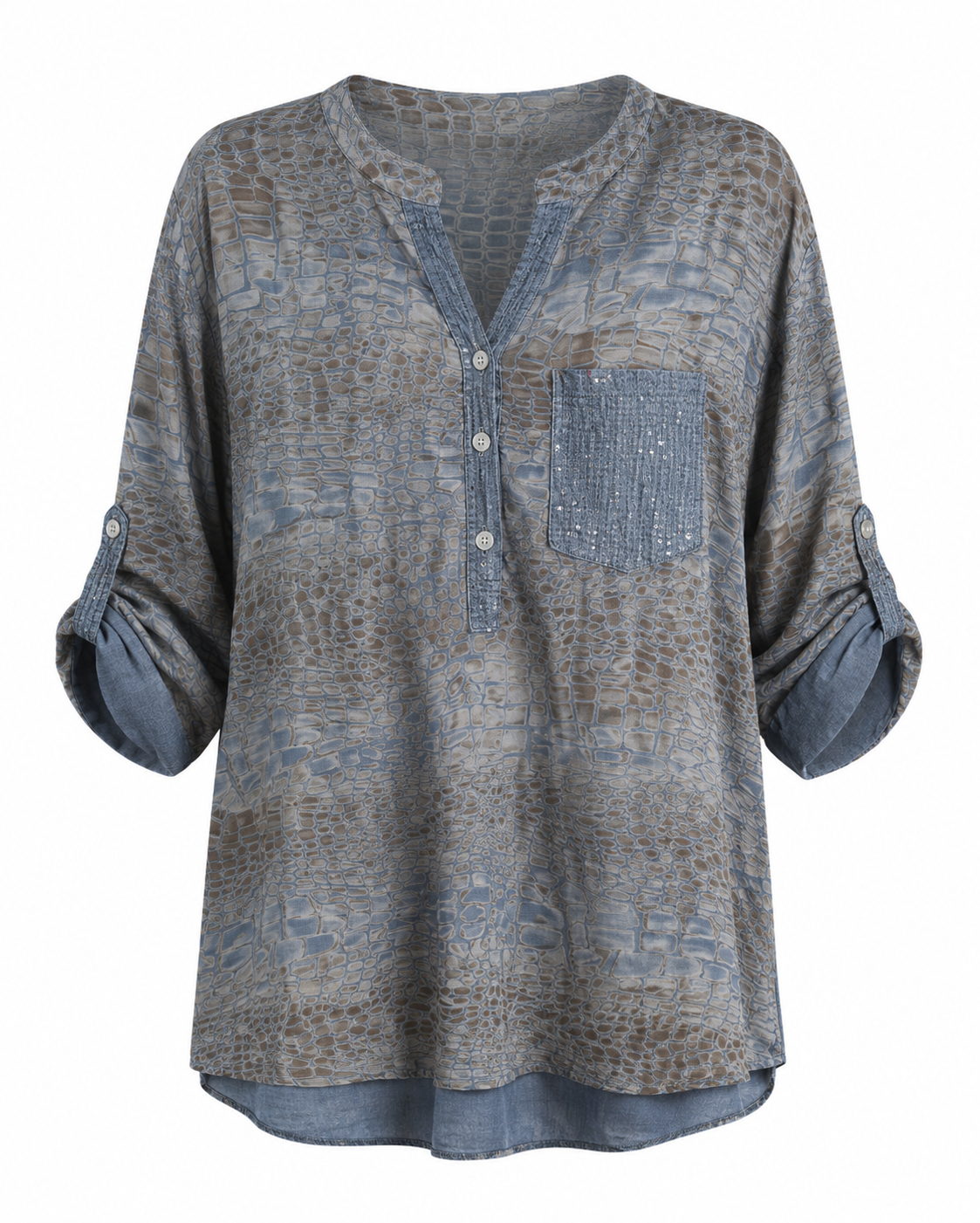 Paloma Printed One Pocket Sequin Top Dark Blue Snake