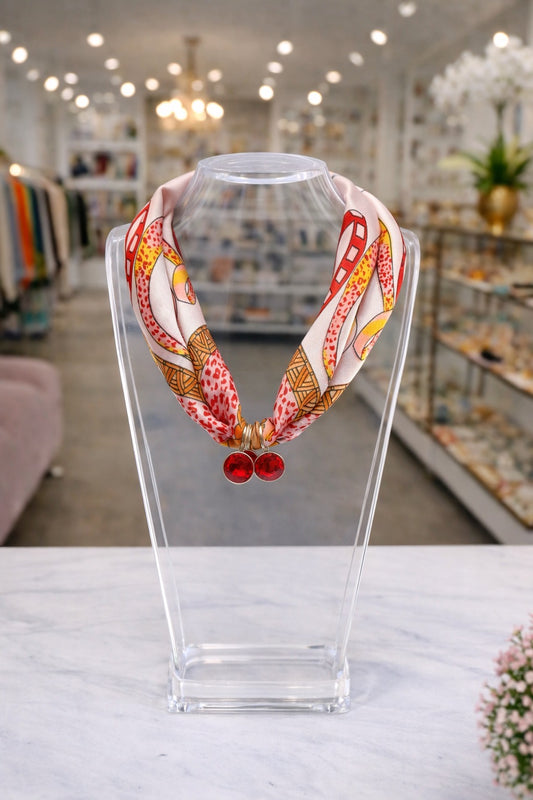 Red Twilly with Pendants Necklace