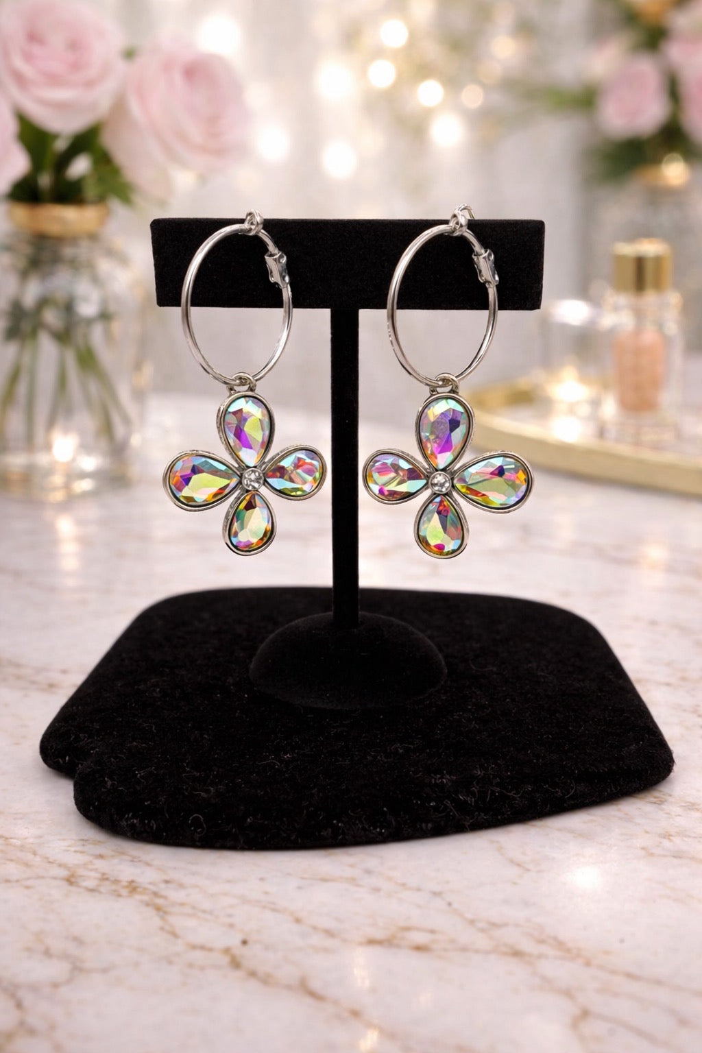 AB Stone 4 Petal Flower Earring
