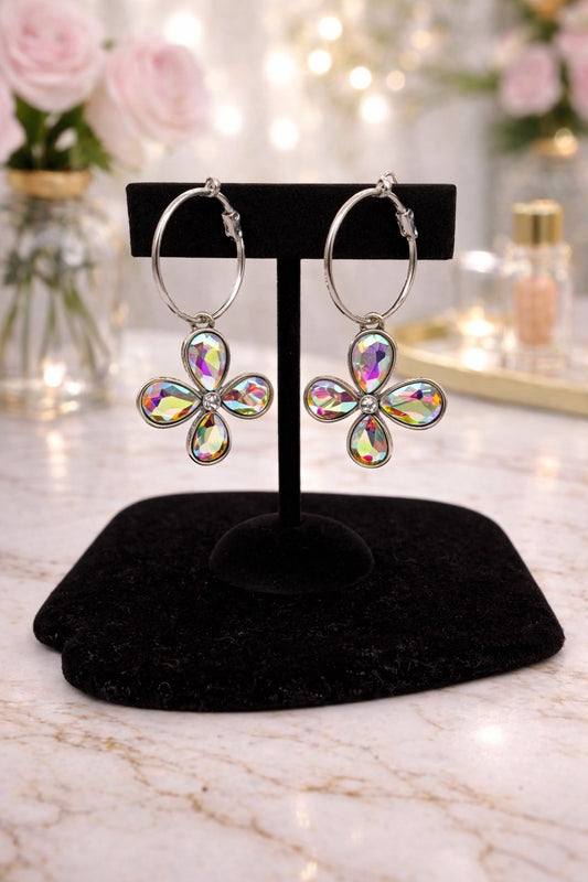 Pink Stone 4 Petal Flower Earring