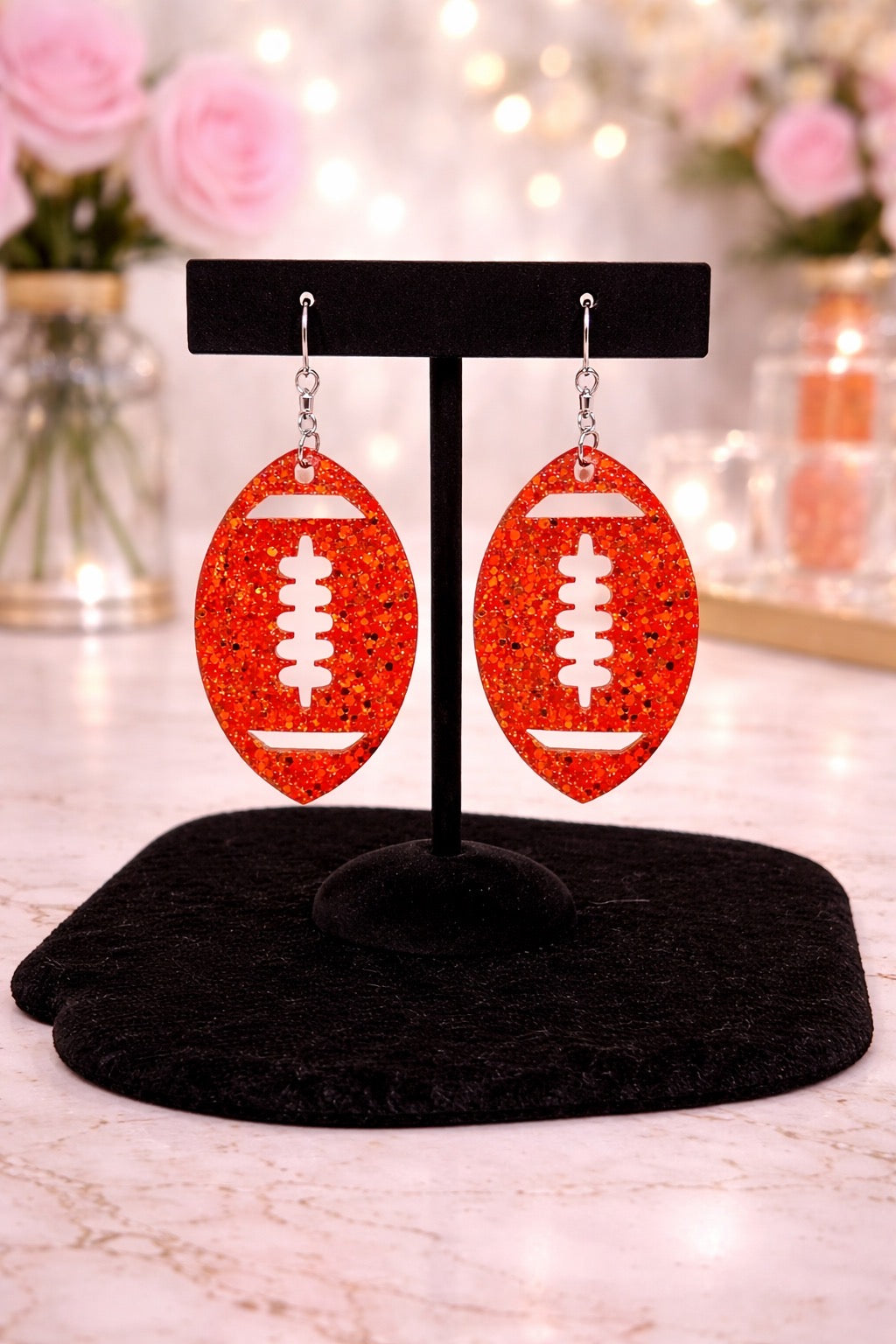 Red Glitter Football Earrings