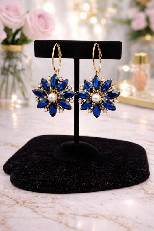 Blue Pearl Flower Earrings