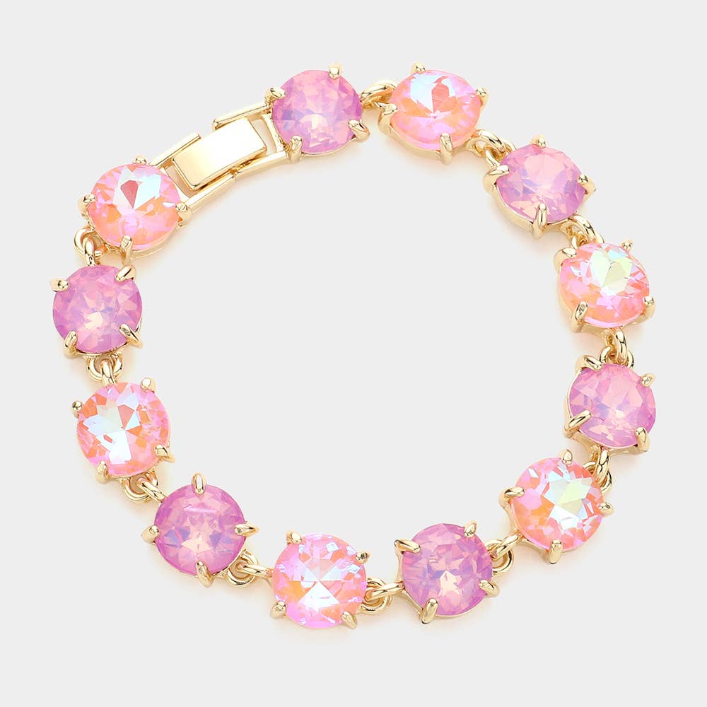 Round Stone Link Evening Bracelet: AB,Aqua