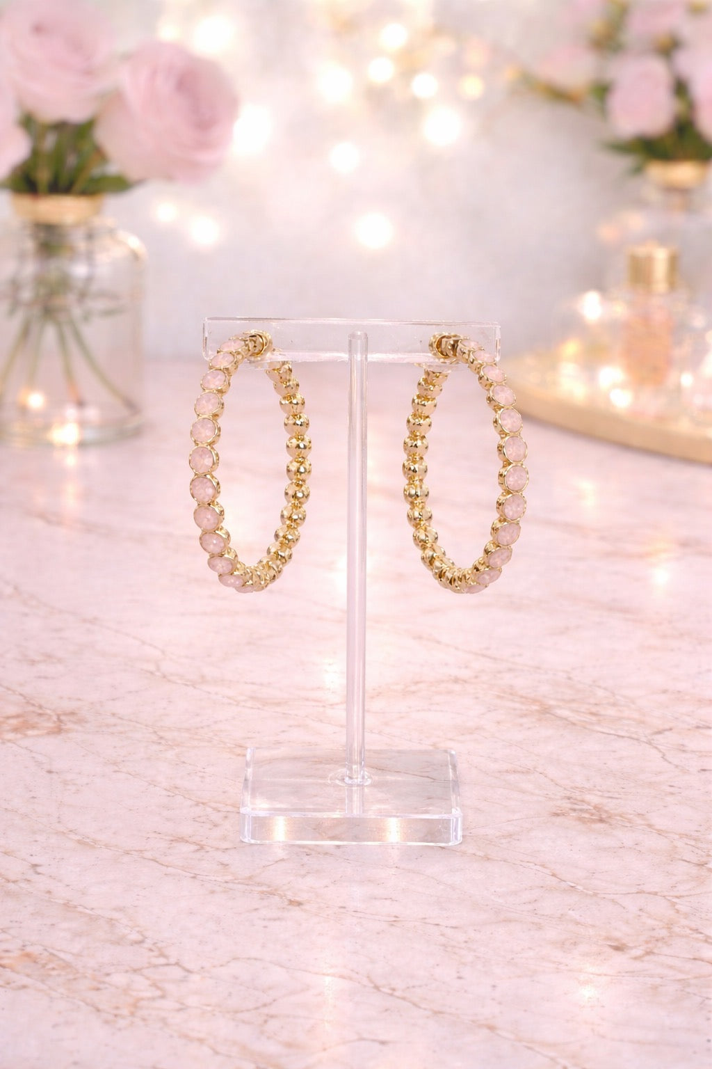 Pink Opal Hoop Earrings