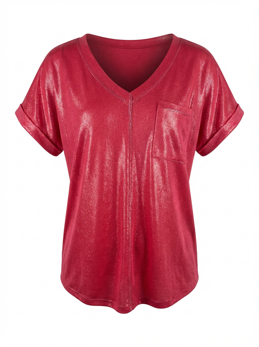 Brillare Short Sleeve Novelty Top Red