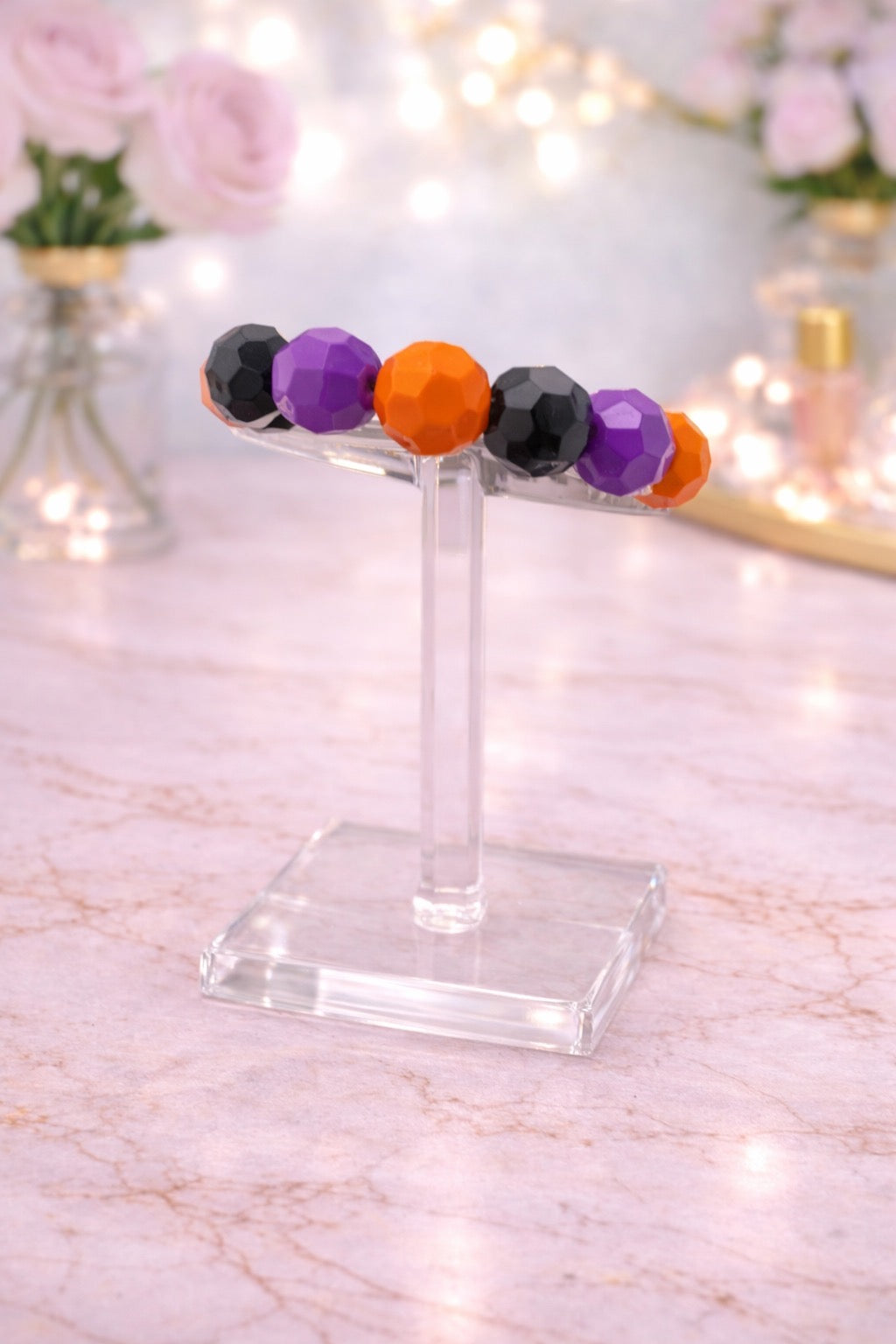 Purple, Orange, and Black Bead Bracelet