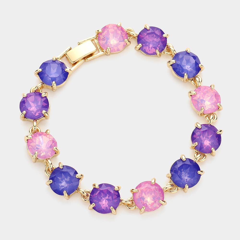 Round Stone Link Evening Bracelet: AB,Aqua