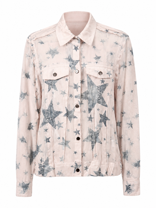 Celeste Faux Suede Mesh Trimmed Blue Star Jacket