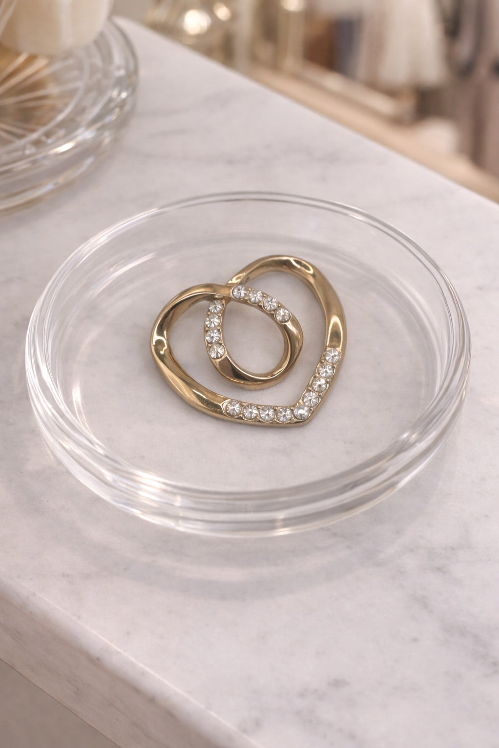 Gold Crystal Heart T-Shirt Tie