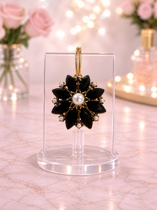 Black and Pearl Crystal Flower Pendant
