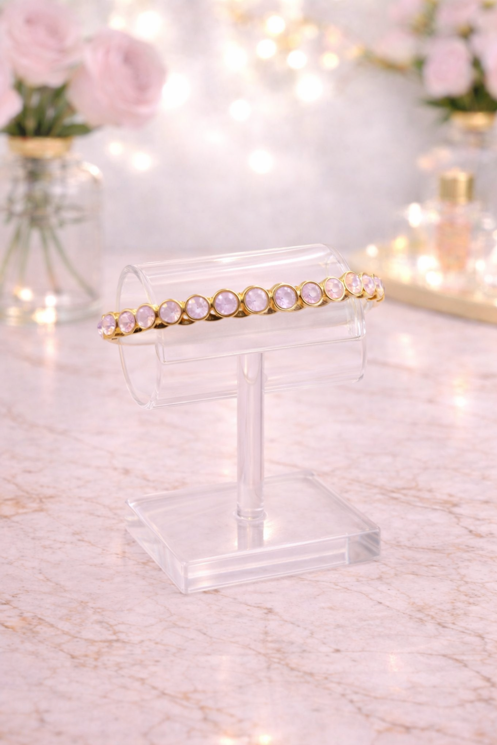Pink Opal Gold Circle Bracelet