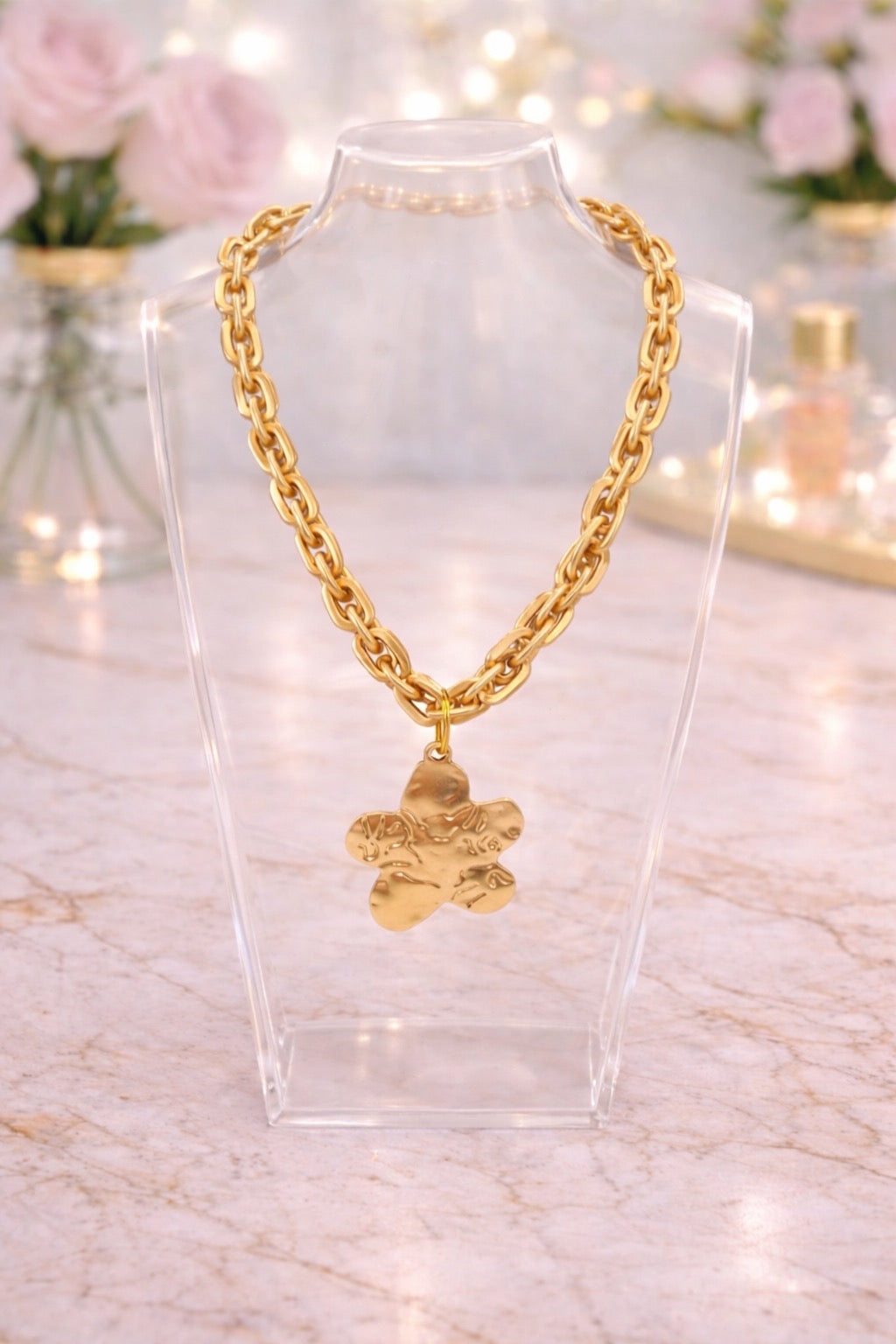 Matte Gold Flower Necklace