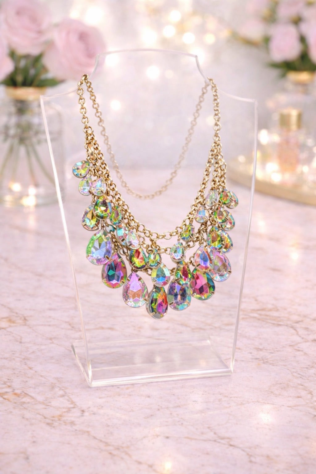 Gold Volcano AB Multi Teardrop Necklace