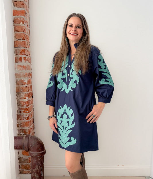 Navy and Teal Manor Dress