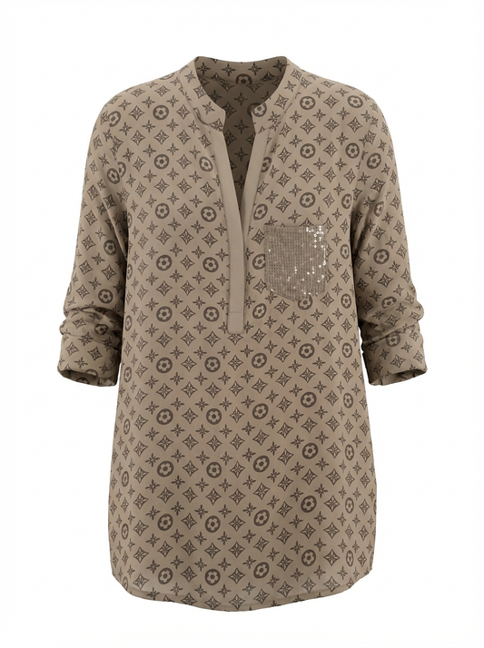 Paloma Printed One Pocket Sequin Top Brown Monogram