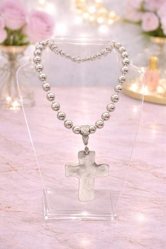 Hammered Silver Cross Necklace