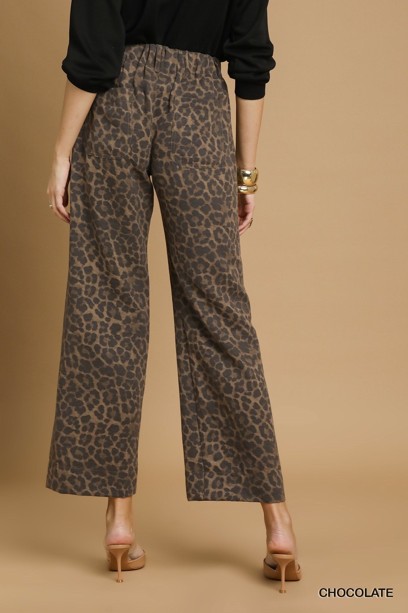 Hazel Animal Print Non- Stretch Wide Leg Pants Chocolate
