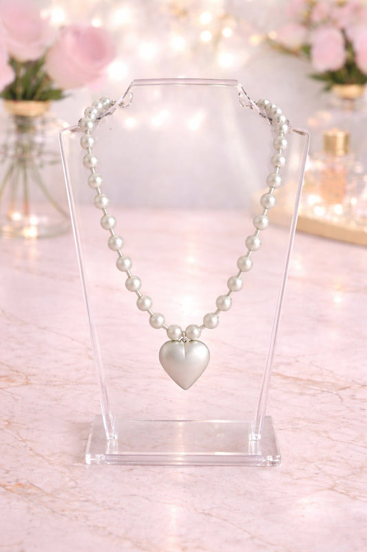 Matte Silver Heart Necklace