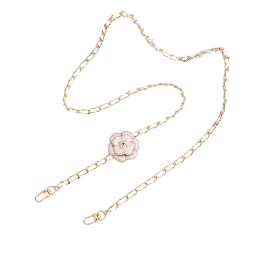 Cellphone Crossbody Chain with Flower Beige