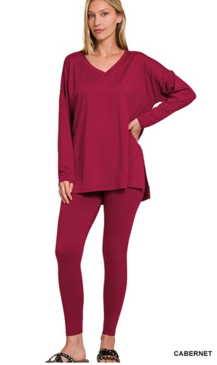 Brushed Microfiber Loungewear Set Cabernet