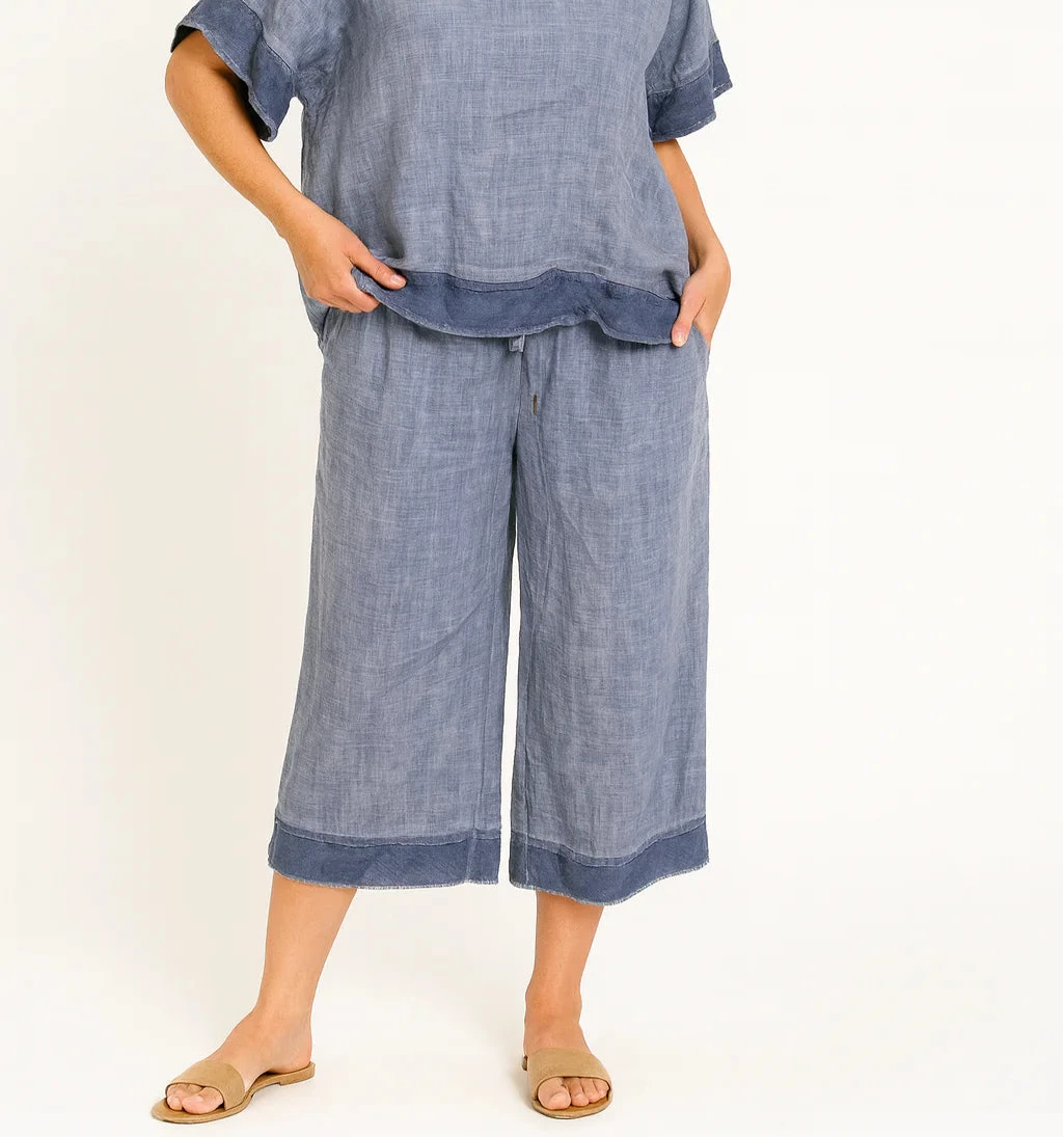 Pietra Linen/Rayon Ruffle Pants Denim