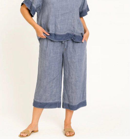 Pietra Linen/Rayon Ruffle Pants Denim