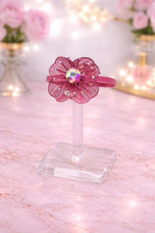 Flower with AB Stone Pink Cuff Bracelet