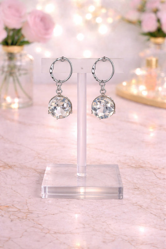 Clear Silver Circle Earrings