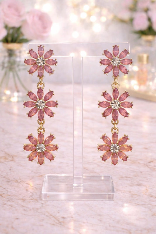 Pink Triple Flower Earrings