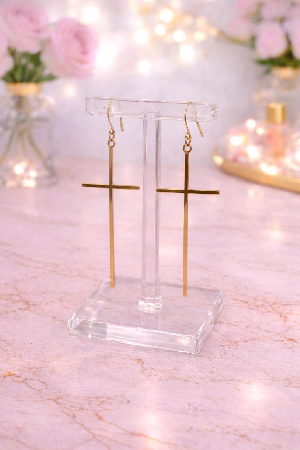 4" Gold Cross Earrings