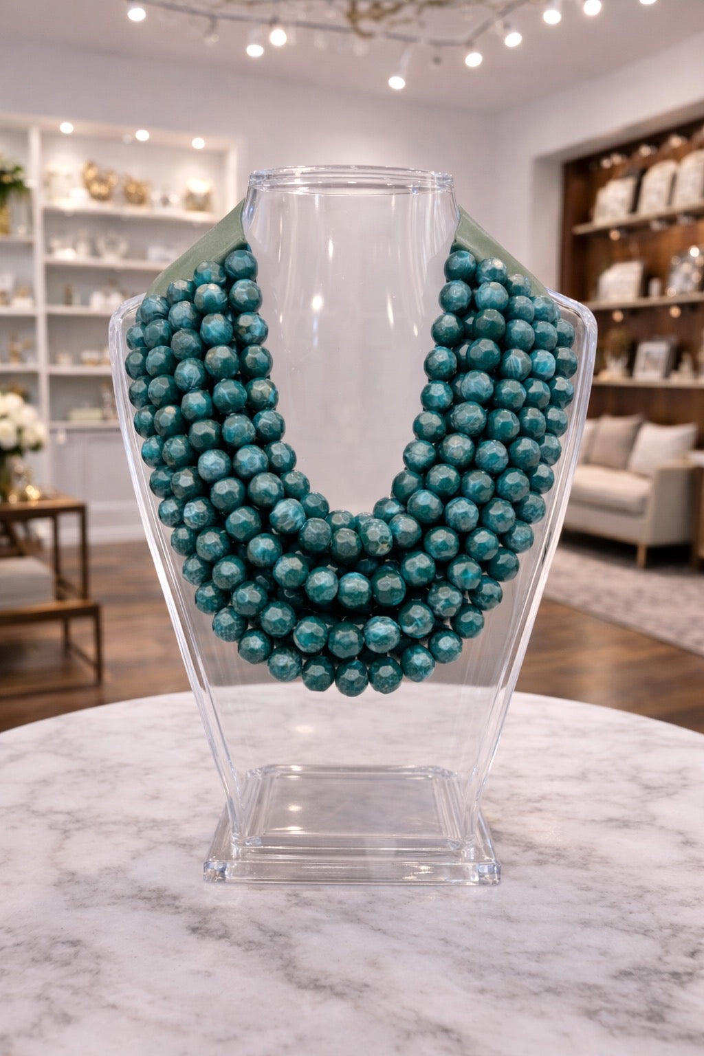 7 Strand Teal Magnetic Closure Necklace