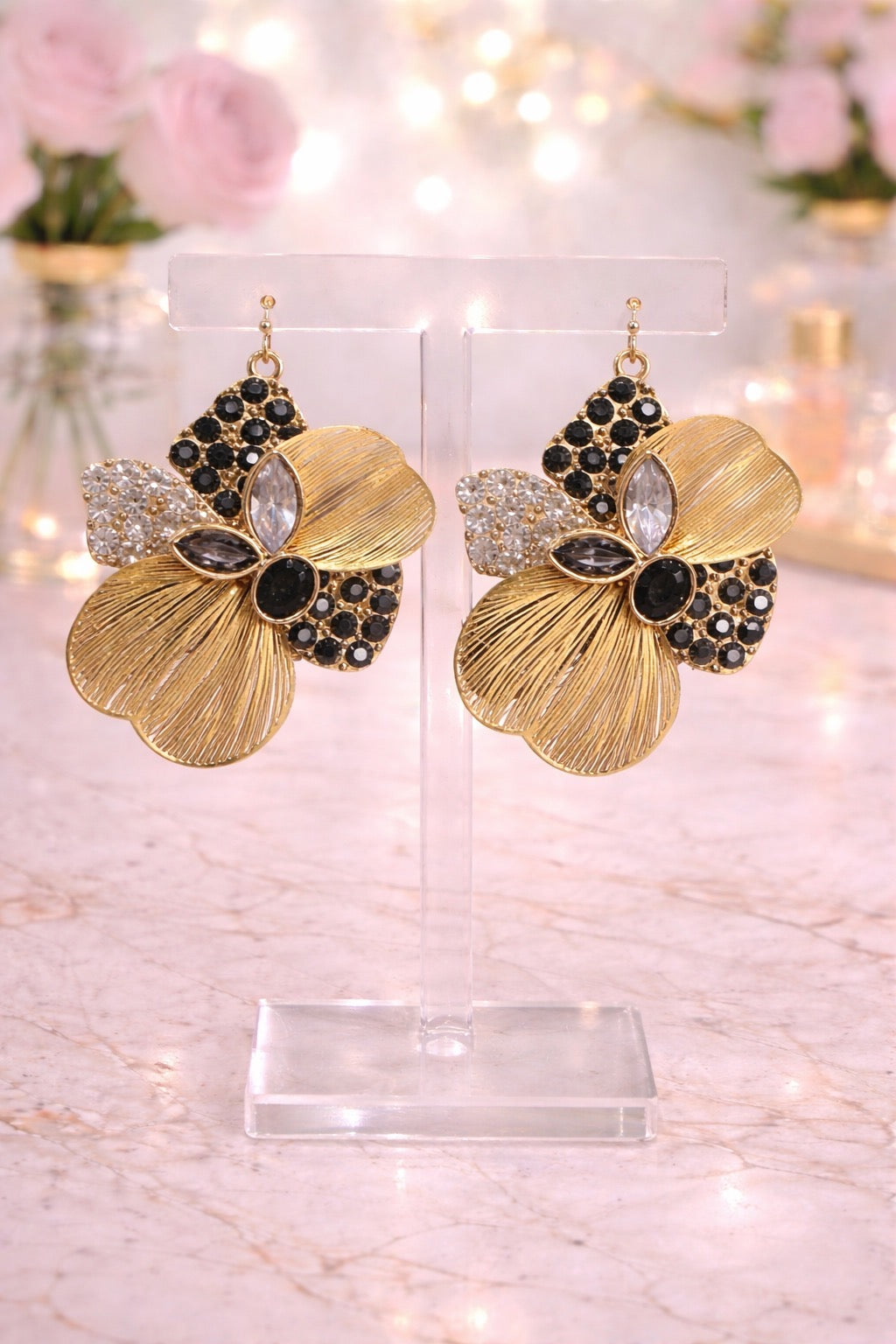 Black Abstract Floral Earrings