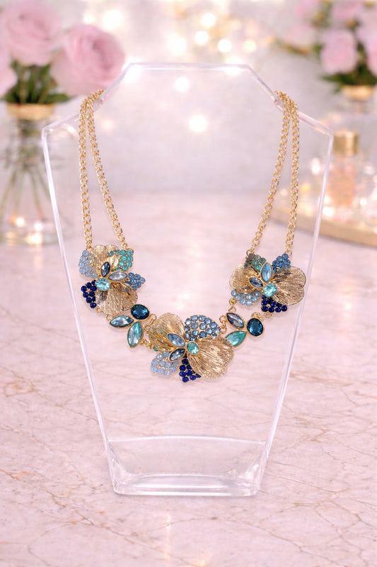 Blue Abstract Floral Necklace