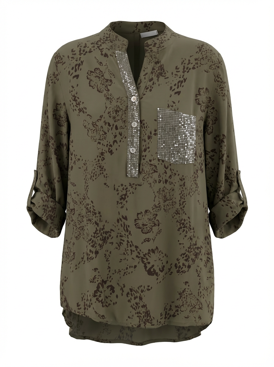 Paloma Printed One Pocket Sequin Top Brown on Brown Floral