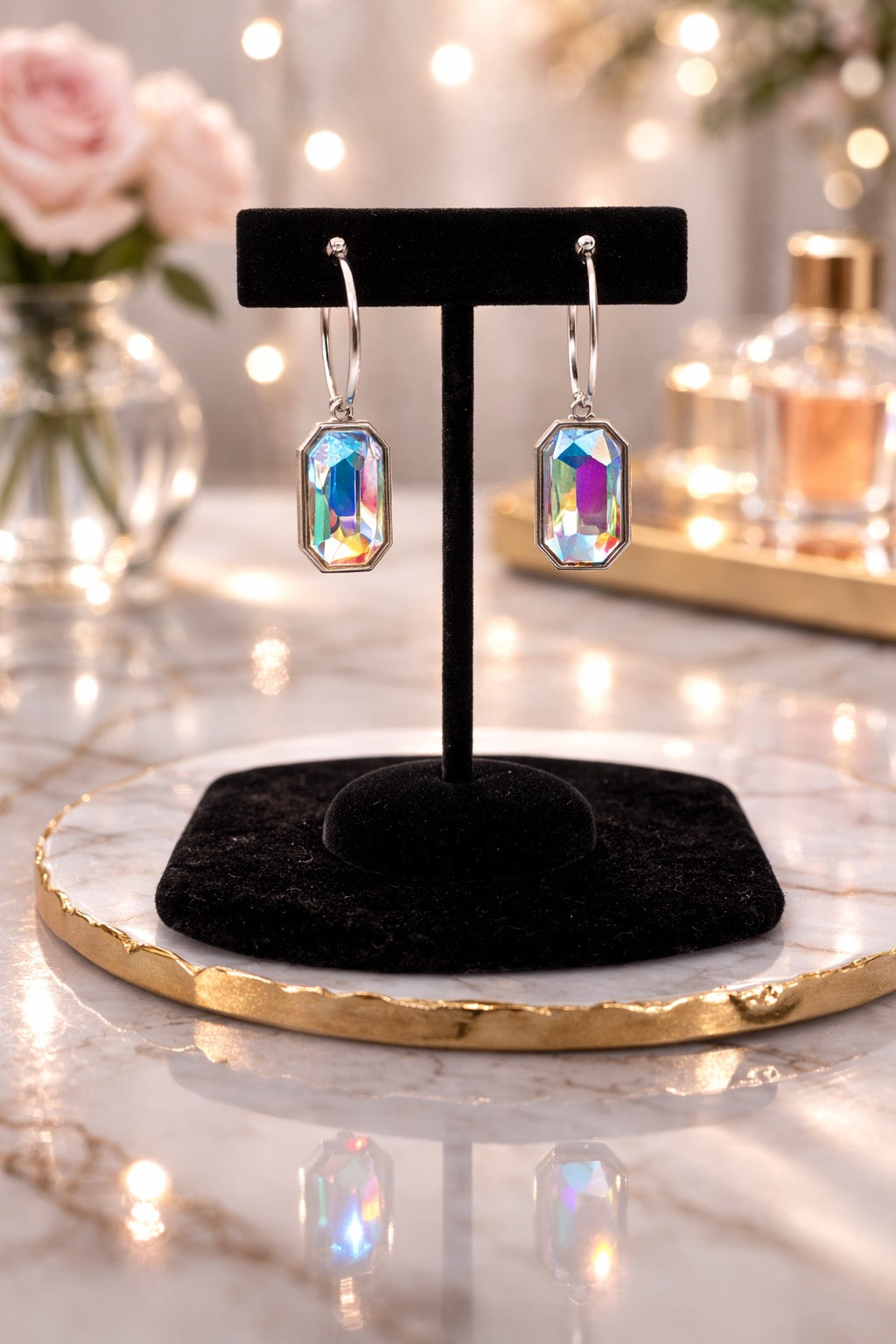 AB Stone Rectangle Earrings