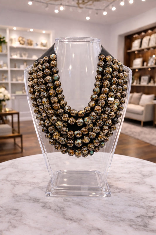 7 Strand Black Speckled Magnetic Closure Necklace