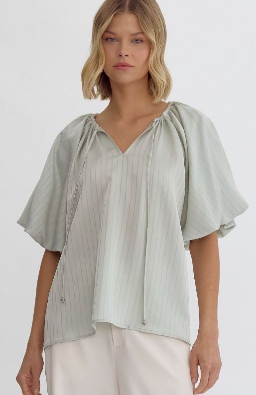 Satin Bubble Sleeve Top Mint