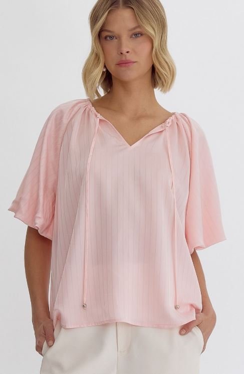 Satin Bubble Sleeve Top Pink