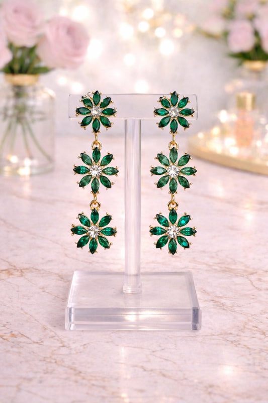 Triple Green Flower Earrings