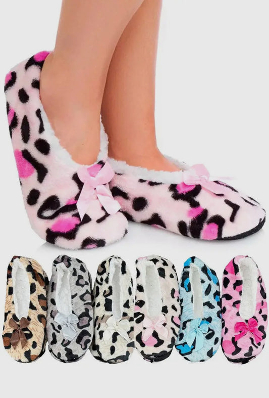 Leopard Fuzzy Fleece Lounge Sock Slippers