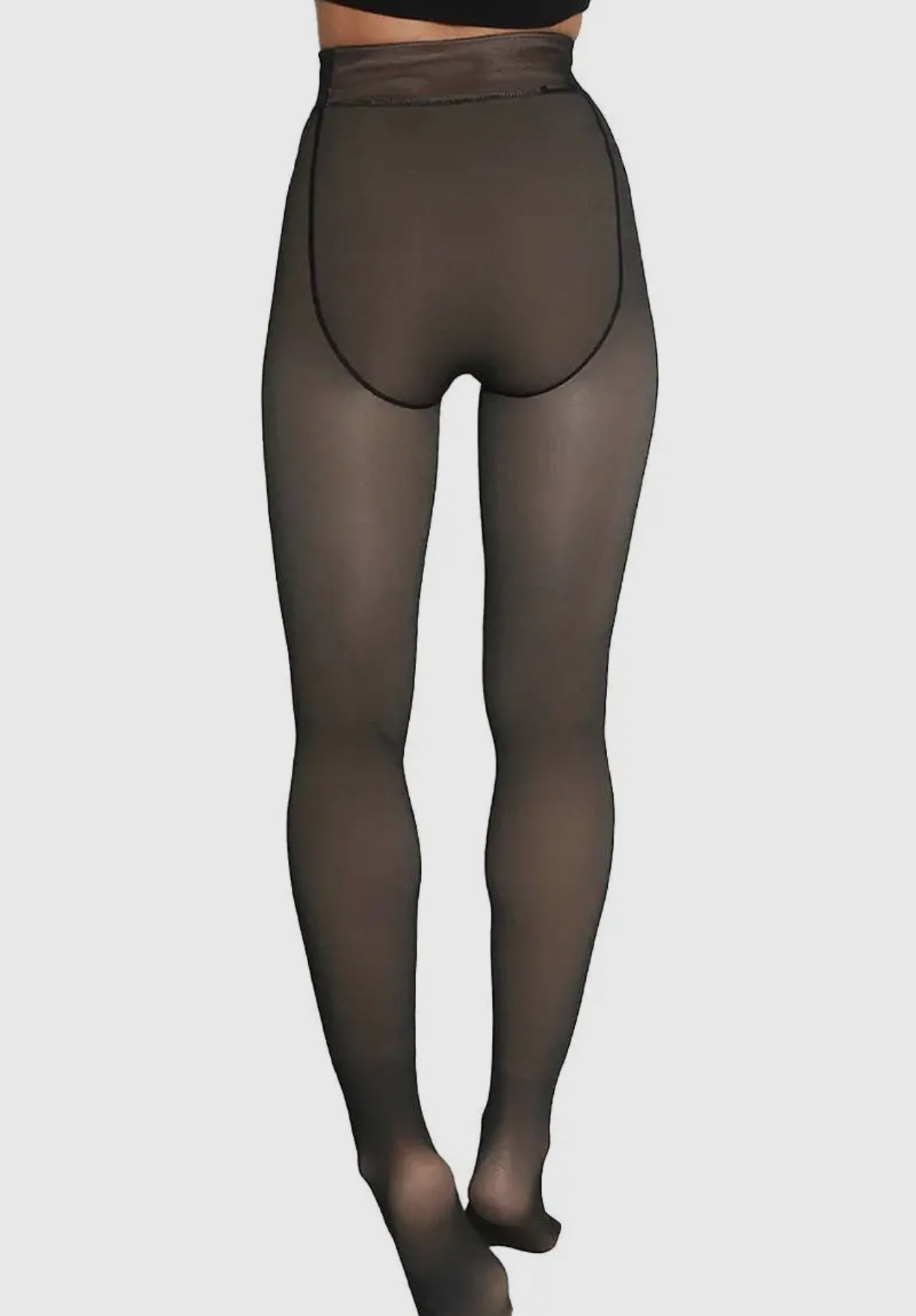 Black Fake Sheer Fleece Lined Pantyhose Tights