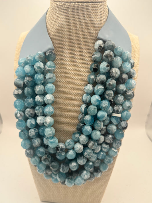 7 Strand Blue Pearl Magnetic Necklace