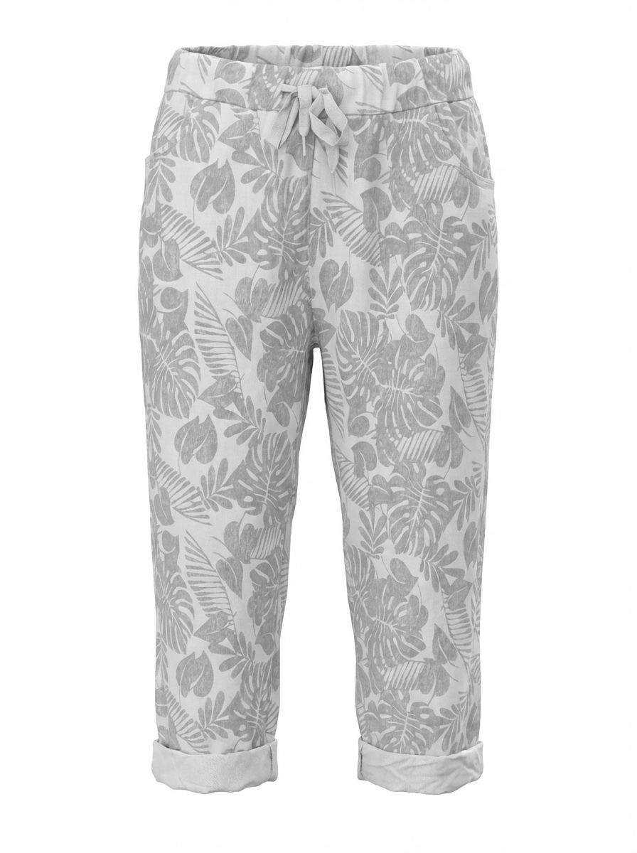 Lanna Stretch Pant  Grey Leaf Print Plus Size