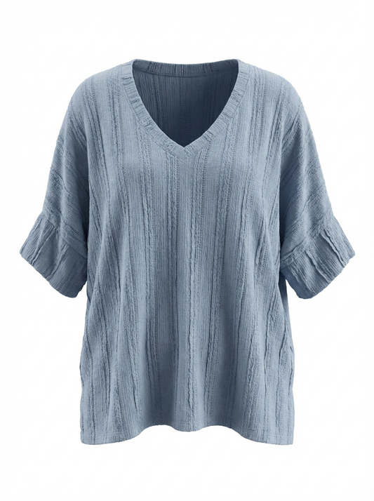 Rachel Textured V-Neck Pullover-Denim