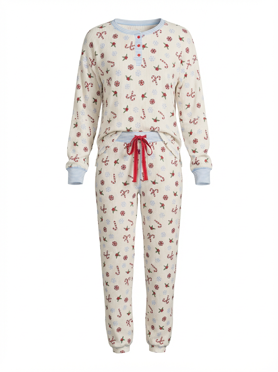 PJ Salvage Candy Cane Waffle Knit Large