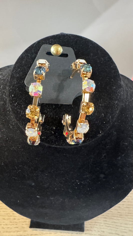 E3 Multi Stone Gold Hoop Earrings
