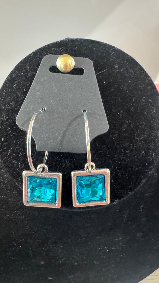 E7 Blue Stone Square Earrings